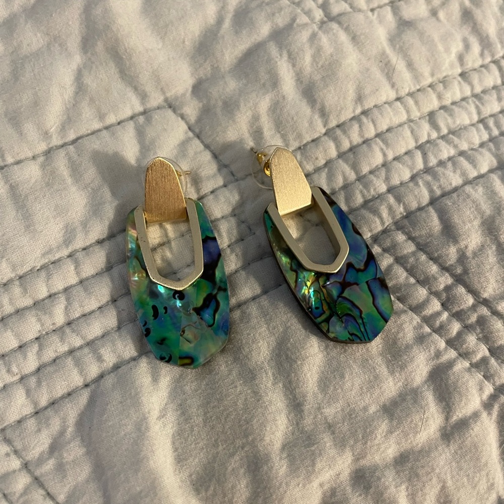 Gold & Abalone Drop Earrings - Multicolor